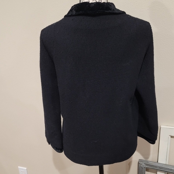 Vintage Butte Knit textured Wool jacket 3/3 sleeve button front velvet trim - Picture 4 of 9